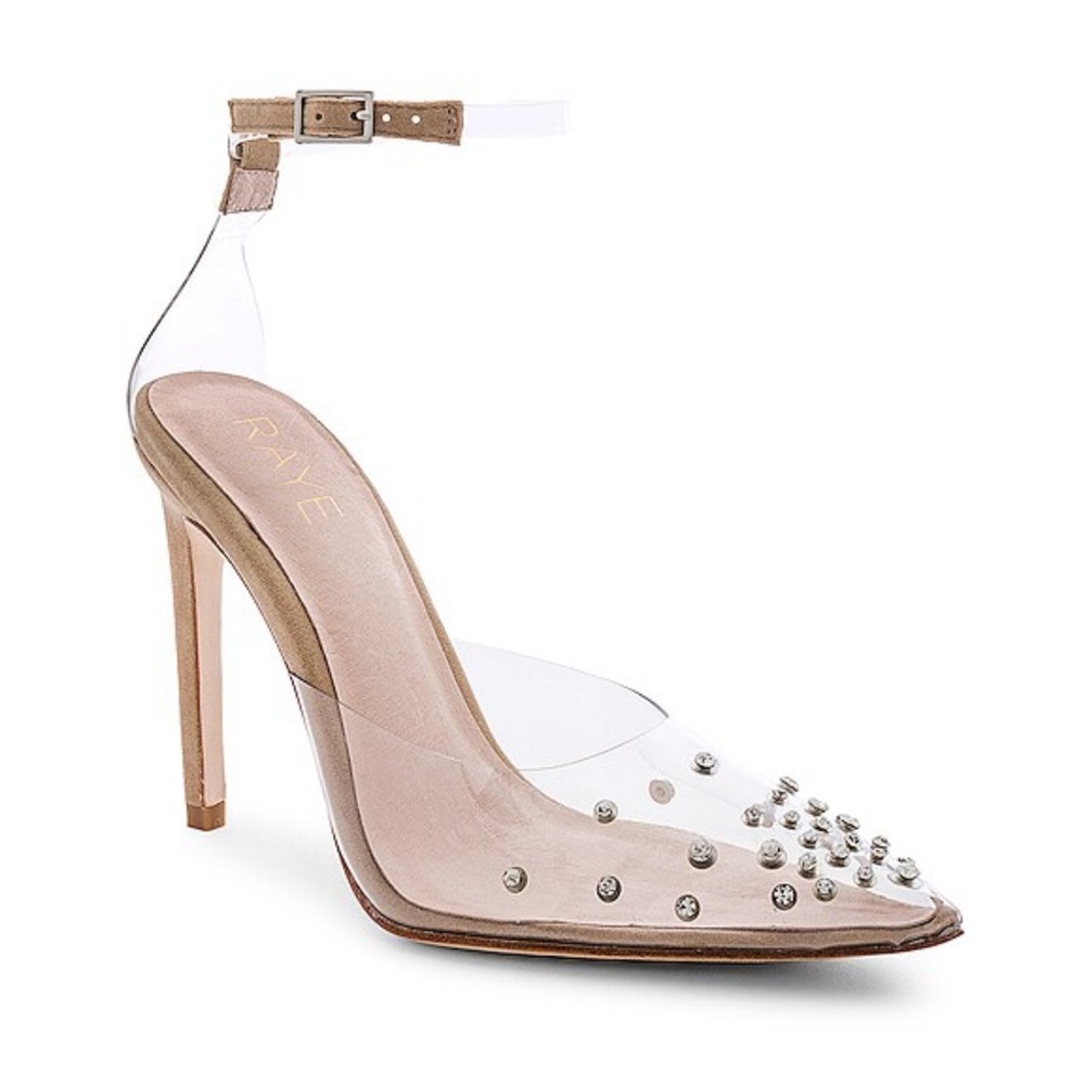 Glass slipper heel with rhinestones Raye and nude size 8